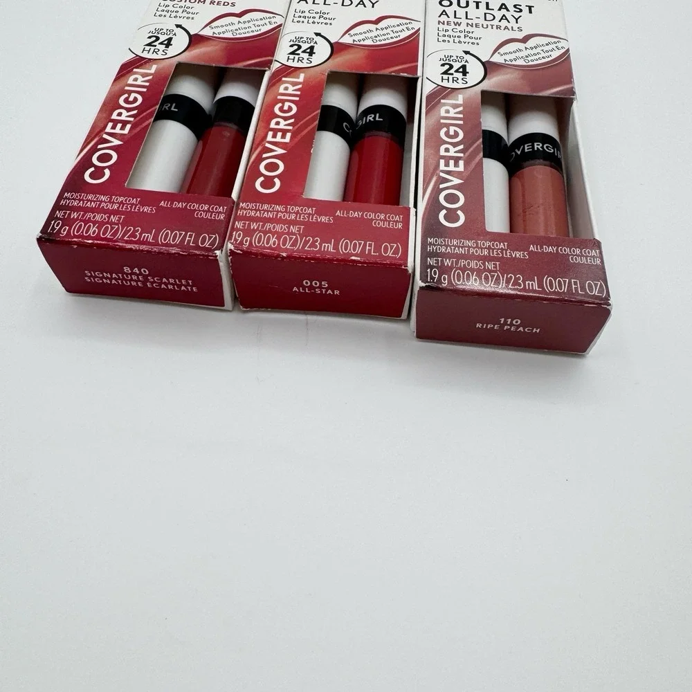 Lot 3 Covergirl Outlast All Day Lip Color + Topcoat All Star Ripe Peach Scarlet